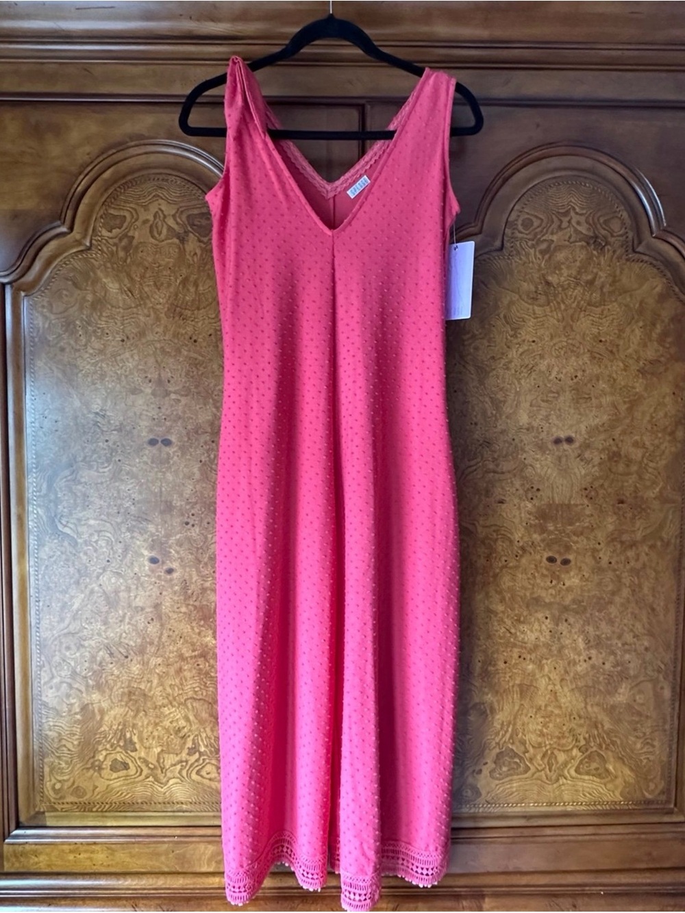 Spense Pink Wide Leg Jumpsuit Women’s Medium Sleeveless Swiss Dot Crochet Hem